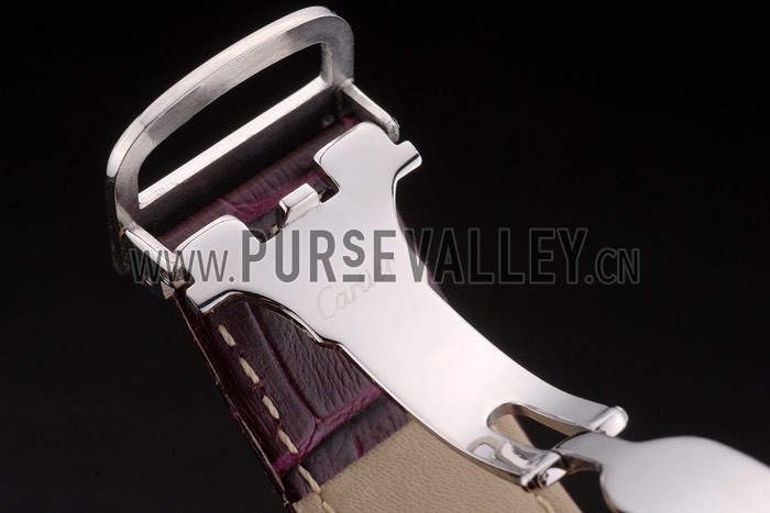 Cartier Tank Anglaise 30mm White Dial Stainless Steel Case Purple Leather Bracelet