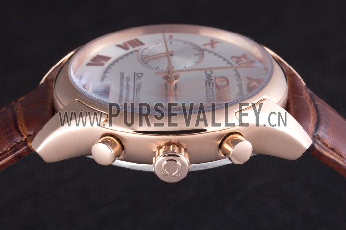 Omega DeVille Rose Gold Bezel with White Dial and Brown Leather Strap 621570