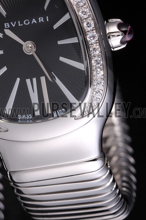 Bvlgari Serpenti 23mm Black Dial Stainless Steel Case With Diamonds Steel Bracelet