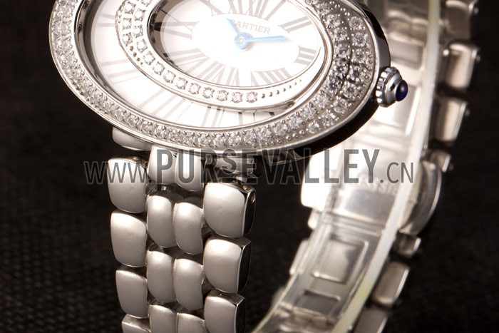 Cartier Baignoire Hypnose White Dial Diamonds Steel Case Steel Bracelet
