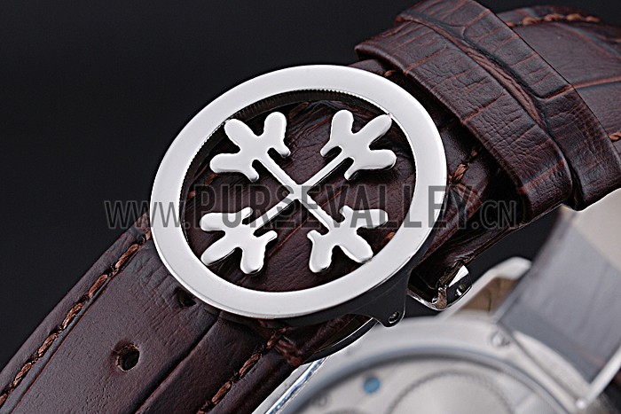 Patek Philippe Geneve Two Dial Gray Dial Stainless Steel Bezel Brown Leather Band 622147