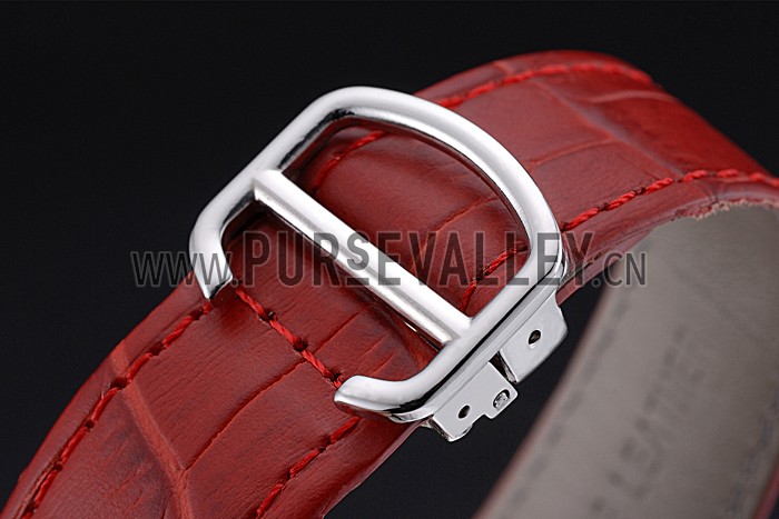 Cartier Tank MC Stainless Steel Diamond Case White Dial Red Leather Strap 622173