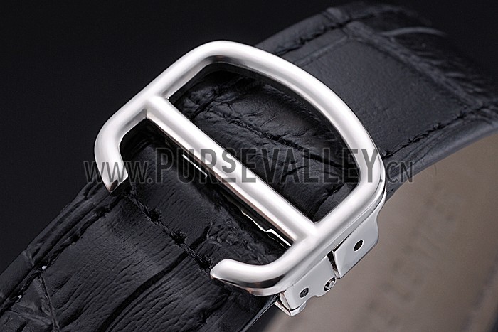 Cartier Tank MC Stainless Steel Case Black Dial Black Leather Strap 622174