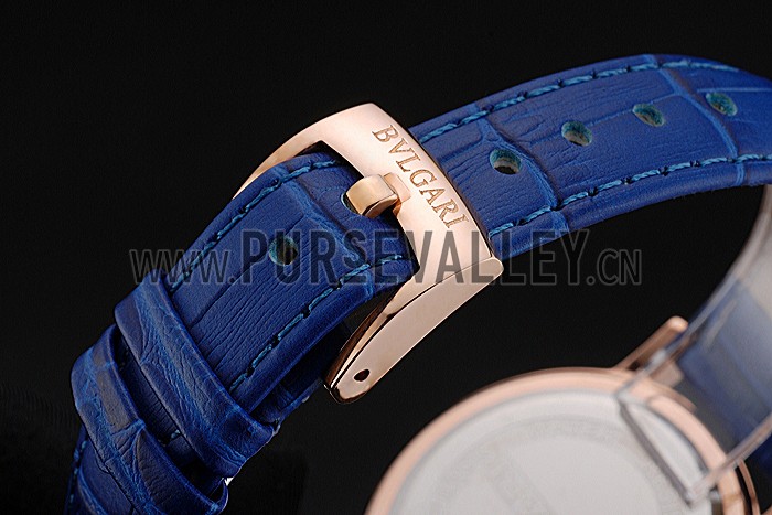 Bvlgari White Dial Diamond Case Blue Leather Bracelet 622438