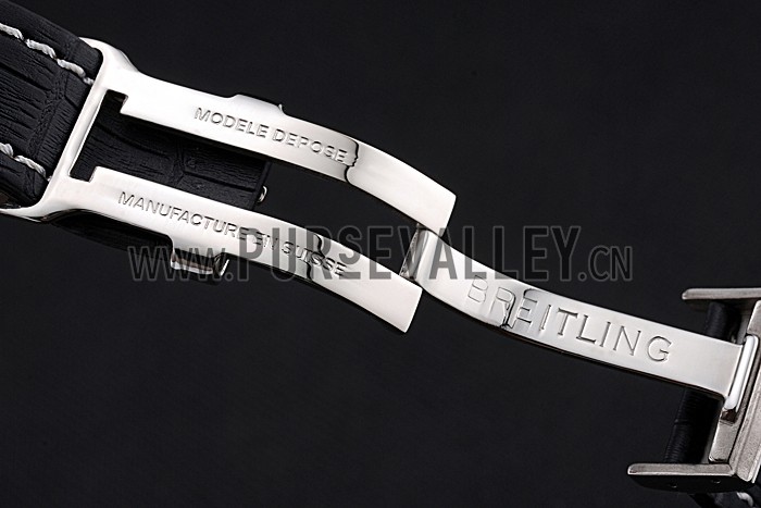 Breitling Black Leather White Stitching Bracelet 622482