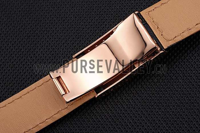 Rolex Black Leather with Rose Gold Clasp Bracelet 622498