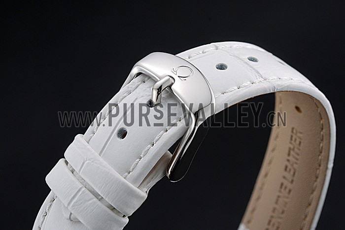 Omega De Ville Chronograph White Dial Stainless Steel Diamond Case White Leather Bracelet 622453