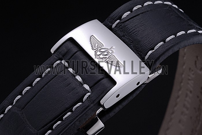 Breitling Chronomat 44 Black Dial with White Subdials Black Leather Bracelet 622511
