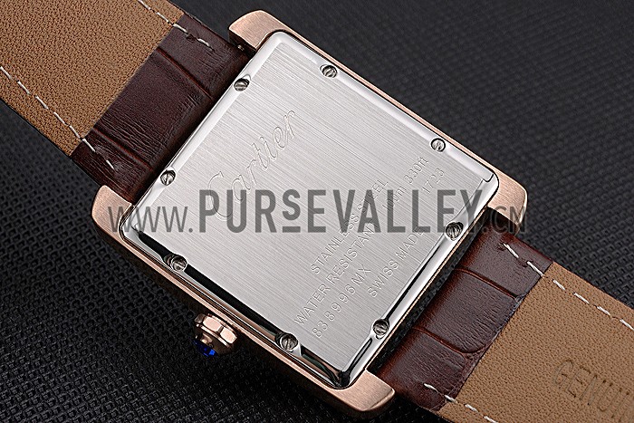 Cartier Tank MC Black Dial Gold Case Brown Leather Strap 622582
