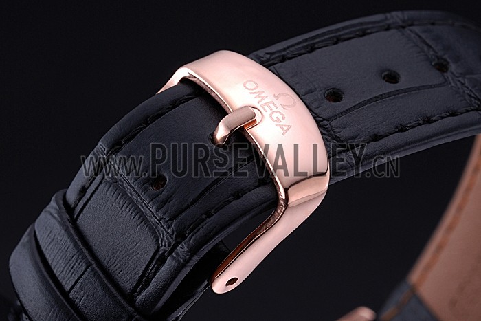 Omega DeVille Prestige Silver Dial Gold Case Black Leather Bracelet 622593