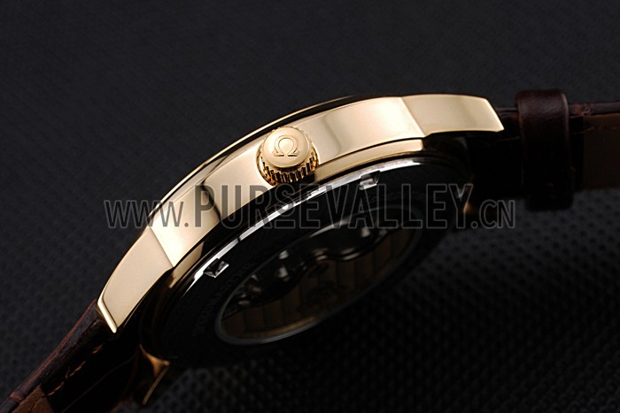 Omega DeVille Prestige Small Seconds Blue Dial Gold Case Brown Leather Bracelet 622601