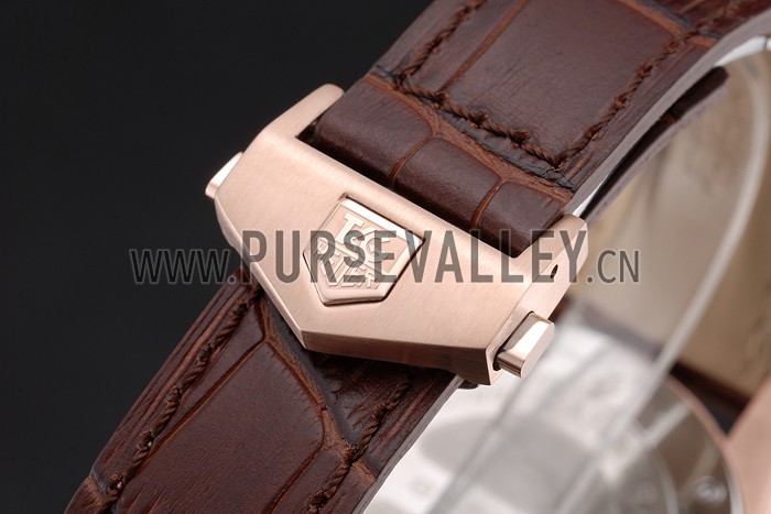 Tag Heuer Carrera Rose Gold Case White Dial Brown Leather Strap 98245