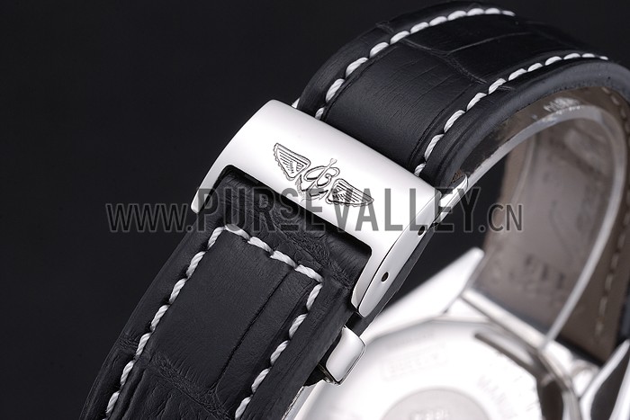 Breitling Chronomat 13 Stainless Steel Case Black Dial Black Leather Bracelet 622237