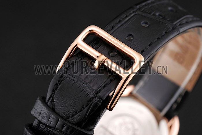 Hermes Classic Croco Leather Strap Black Dial 801398