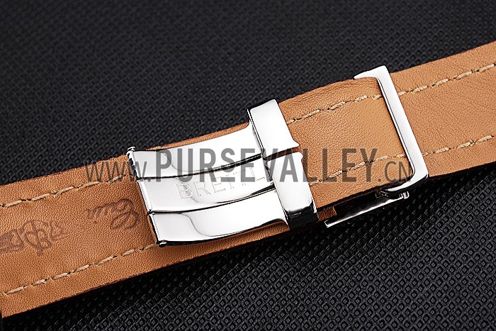 Breitling Brown Leather White Stitching Bracelet 622604