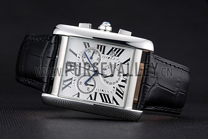Cartier Tank MC White Dial Stainless Steel Case Black Leather Bracelet 622689