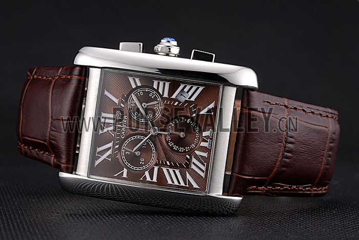 Cartier Tank MC Brown Dial Stainless Steel Case Brown Leather Bracelet 622692