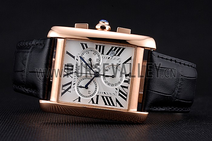 Cartier Tank MC White Dial Gold Case Black Leather Bracelet 622693