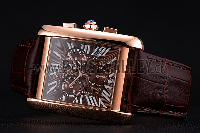 Cartier Tank MC Brown Dial Gold Case Brown Leather Bracelet 622696