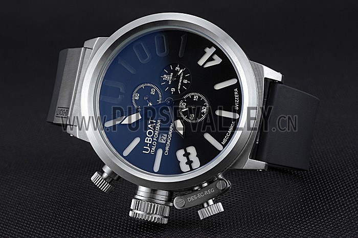 U-Boat 1001 White On Black Dial Stainless Steel Case Rubber Bracelet 622706