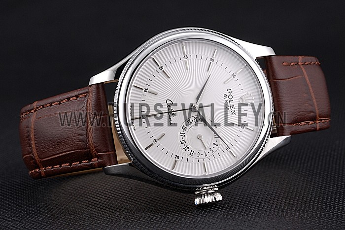 Rolex Cellini White Dial Stainless Steel Case Brown Leather Bracelet 622723