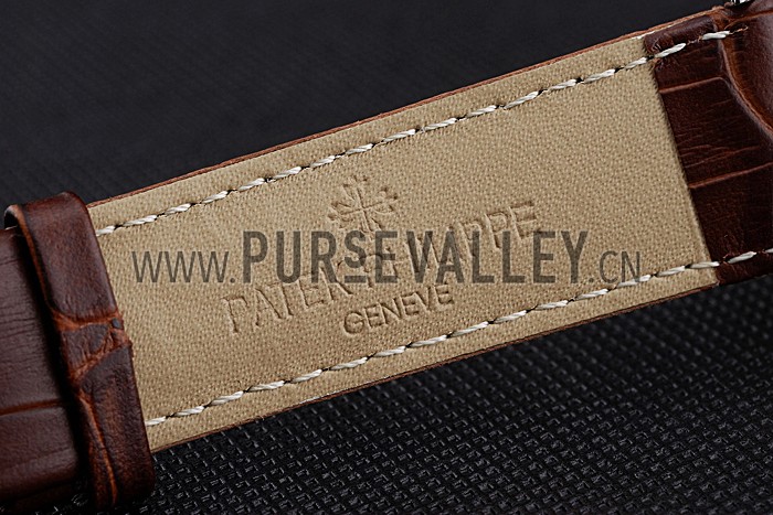 Patek Philippe Moonphase Chronograph White Dial Gold Case Brown Leather Strap 622843