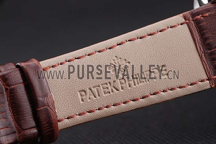 Patek Philippe Classic Tourbillon Power Reserve Black And White Dial Stainless Steel Case Brown Leather Strap