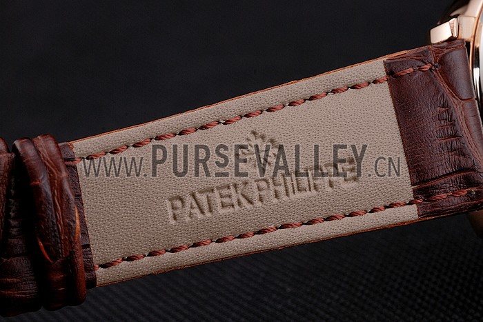 Patek Philippe Classic Tourbillon Power Reserve Black And White Dial Rose Gold Case Brown Leather Strap