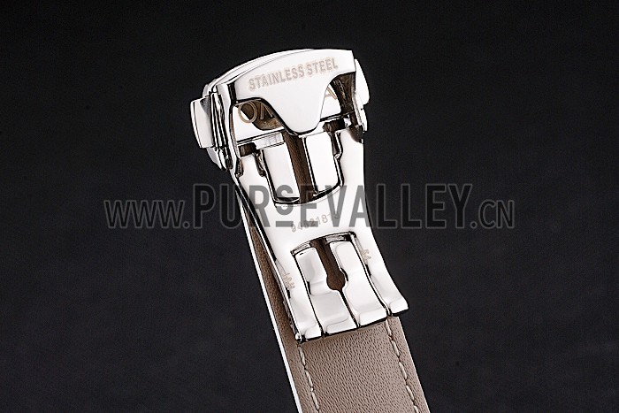 Omega DeVille Prestige Co-Axial Diamond Silver Case Mother-Of-Pearl Dial White Leather Strap