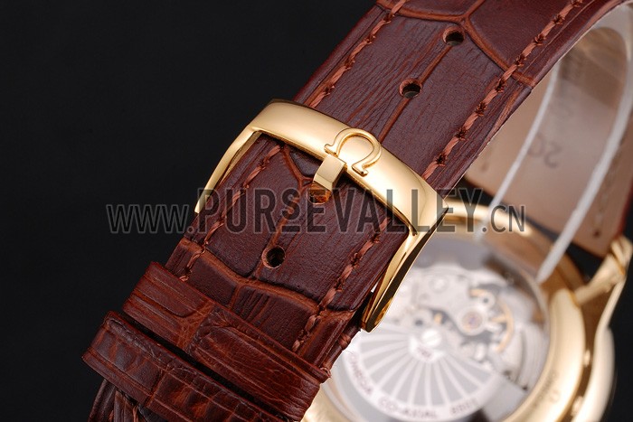 Omega De Ville Prestige Co-Axial White Dial Gold Case Brown Leather Strap Roman Numeral