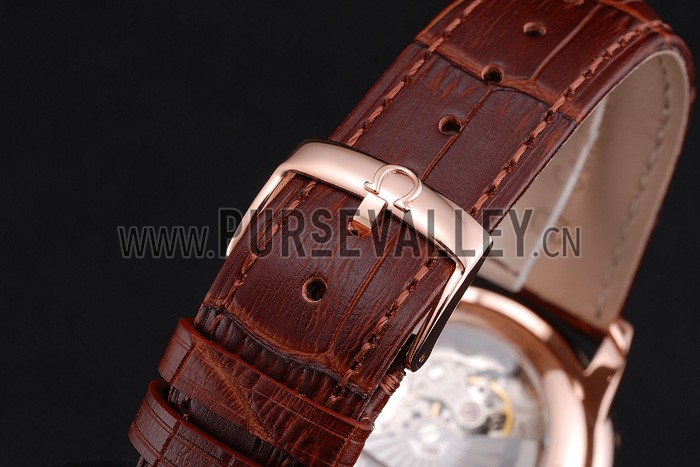 Omega De Ville Prestige Co-Axial White Dial Rose Gold Case Brown Leather Strap Roman Numeral
