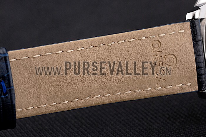 Omega De Ville Prestige White Dial Stainless Steel Case Blue Leather Strap