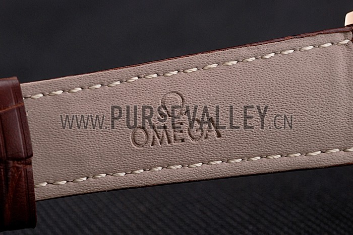 Omega De Ville Prestige White Dial Rose Gold Case Brown Leather Strap