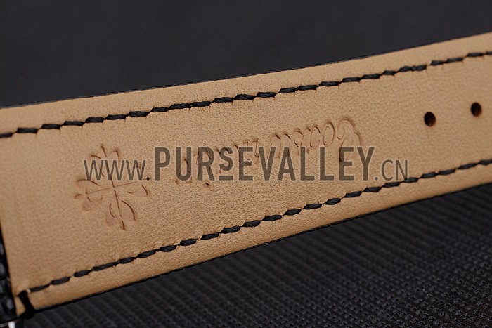 Patek Philippe Chronograph Black Guilloche Dial Stainless Steel Case Black Leather Strap