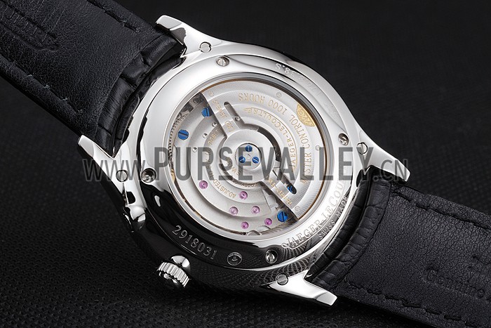 Swiss Jaeger LeCoultre Master Ultra Thin Reserve De Marche White Dial Stainless Steel Case Black Leather Strap