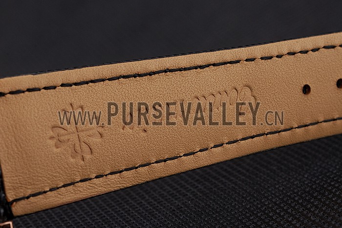 Patek Philippe Chronograph Black Dial Rose Gold Case Black Leather Strap