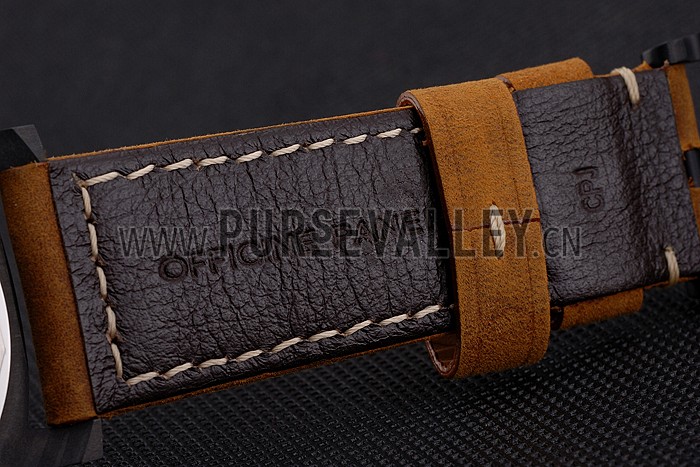 Swiss Panerai Luminor Marina Black Dial Black Case Brown Leather Strap