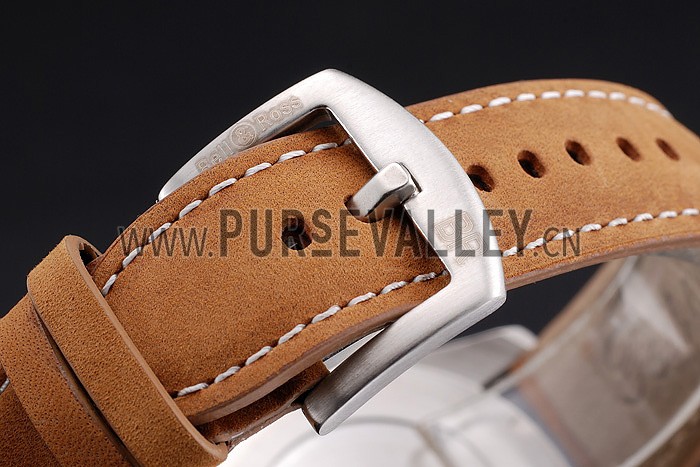 Bell and Ross BR126 Flyback Black Dial Silver Case Gold Numerals Brown Suede Leather Strap