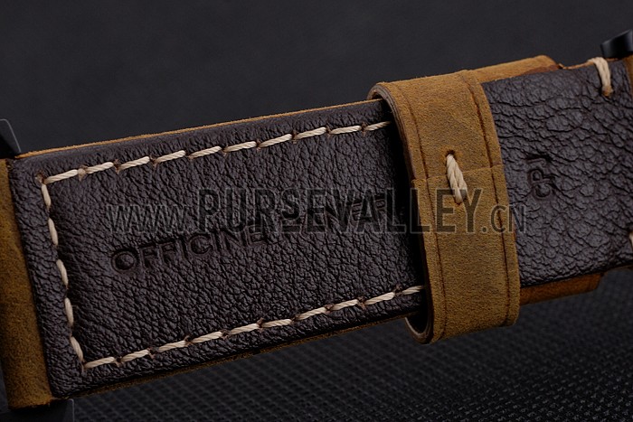 Swiss Panerai Luminor Ceramica Flyback Chronograph Black Dial Black Case Brown Leather Strap