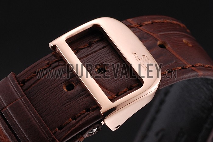Swiss Jaeger LeCoultre Master Ultra Thin Reserve De Marche Silver Dial Diamond Bezel Rose Gold Case Brown Leather Strap