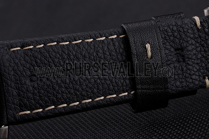 Swiss Panerai Luminor Flyback Chronograph Black Dial Stainless Steel Case Black Leather Strap