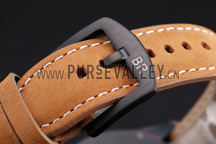 Bell and Ross BR126 Flyback Black Dial Black Case Gold Numerals Brown Suede Leather Strap