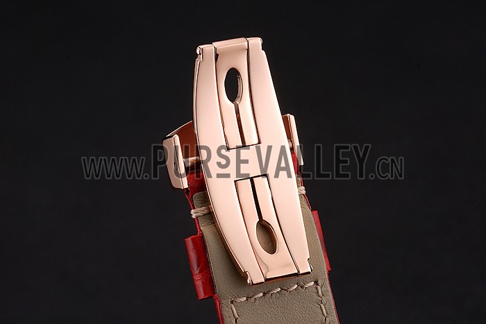 Swiss Panerai Luminor Marina Black Dial Rose Gold Case Red Leather Strap