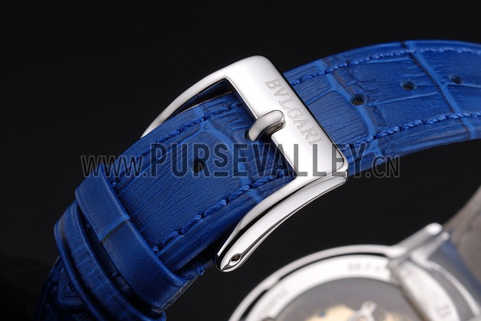 Bvlgari Novelties White Dial Silver Case Blue Leather Strap