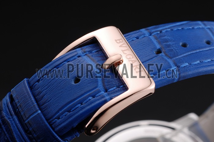 Bvlgari Novelties White Dial Gold Case Blue Leather Strap