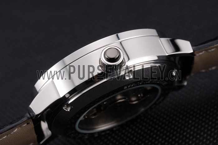 Bvlgari Tourbillon Black Dial Silver Case Black Leather Strap