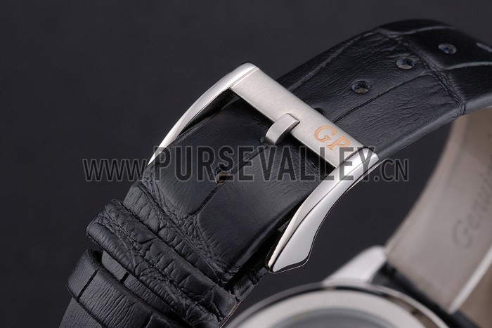 Swiss Girard-Perregaux 1966 Black Dial Silver Diamond Case Black Leather Strap