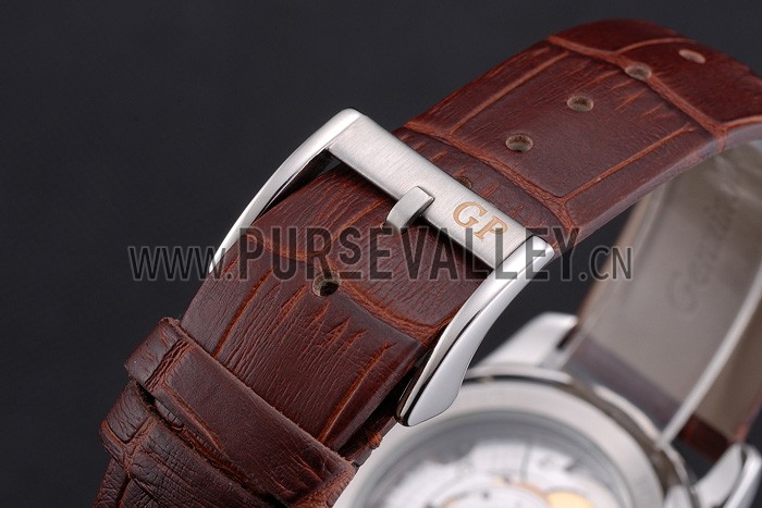 Swiss Girard-Perregaux 1966 White Dial Silver Diamond Case Brown Leather Strap