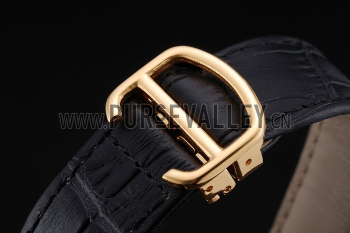 Swiss Cartier Ronde Solo White Dial Gold Diamond Case Black Leather Strap