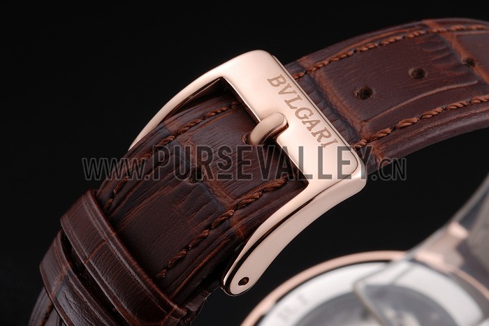 Bvlgari Tourbillon White Dial Gold Case Brown Leather Strap